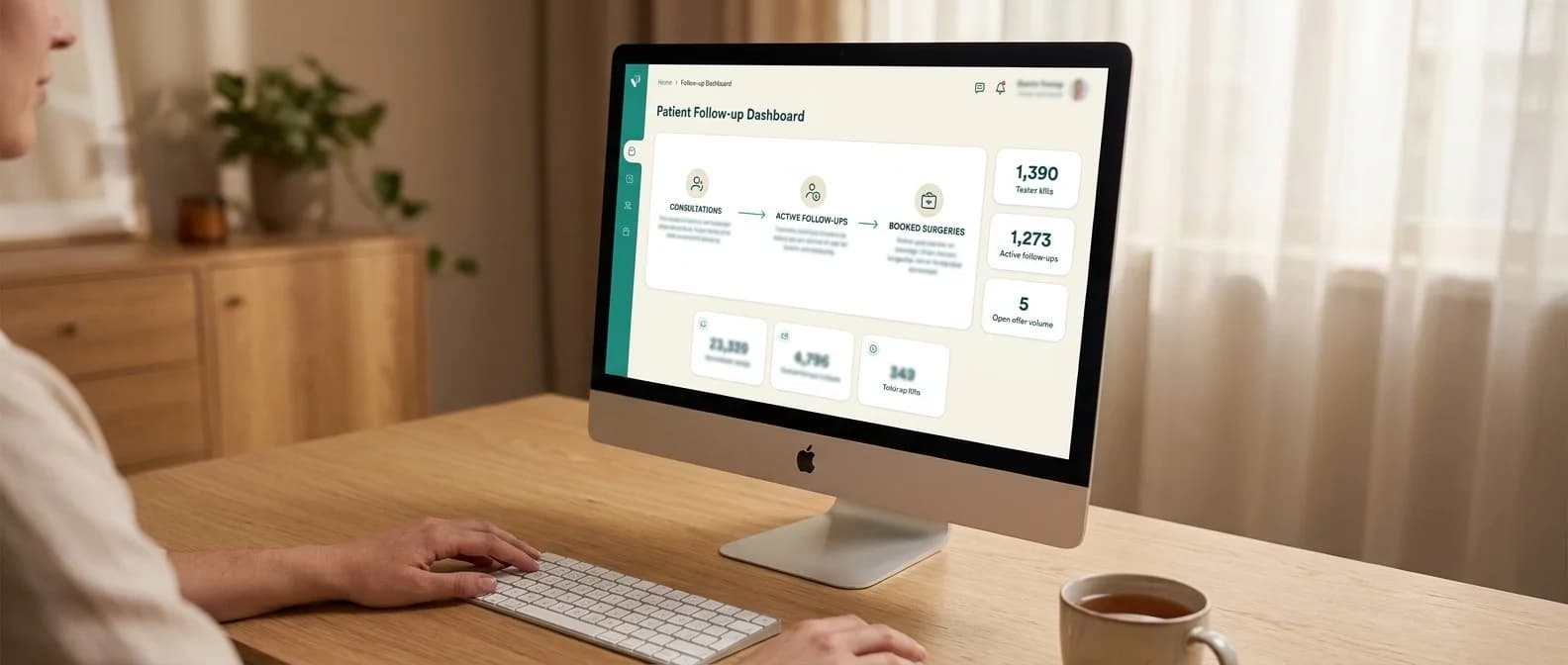 Bildschirm zeigt den Conversion-Funnel der Beratungs-Nachverfolgung mit offenen Follow-ups und Angebotsvolumen