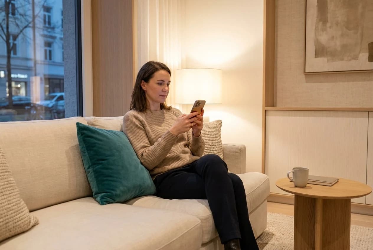 Patientin bucht am Sonntagabend zu Hause auf dem Sofa einen Termin über ihr Smartphone